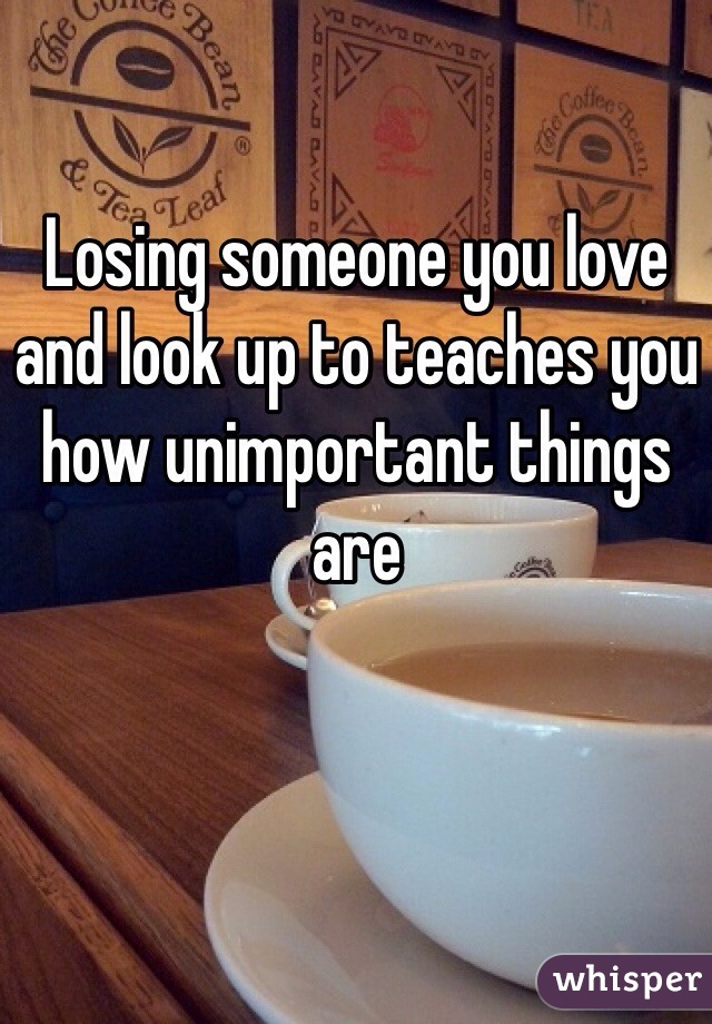 Losing someone you love and look up to teaches you how unimportant things are