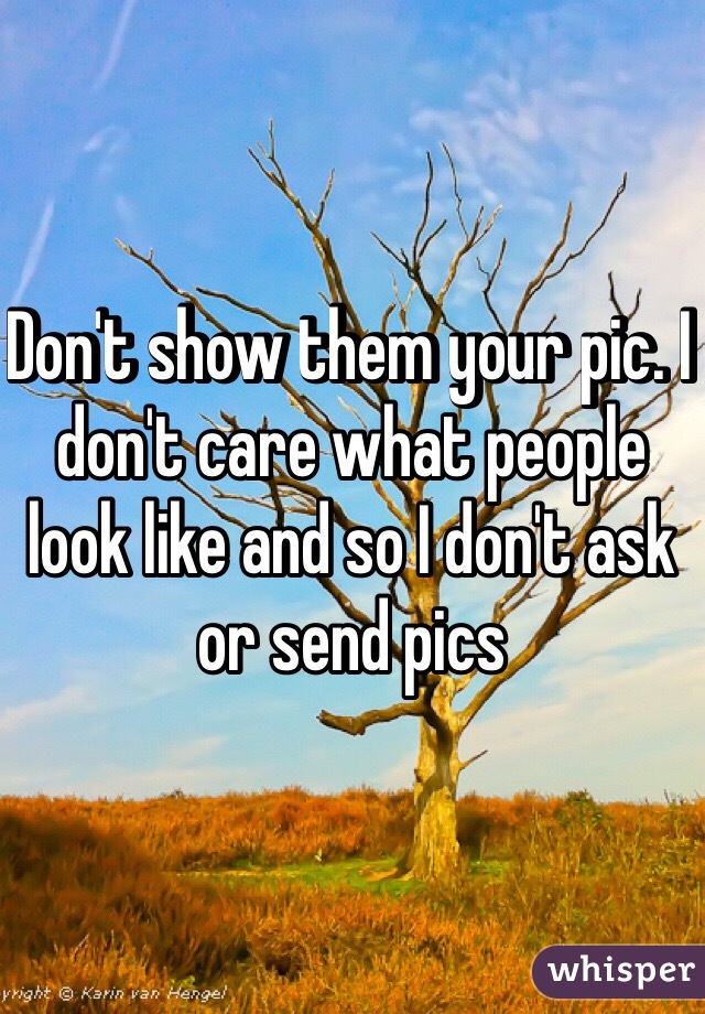 Don't show them your pic. I don't care what people look like and so I don't ask or send pics