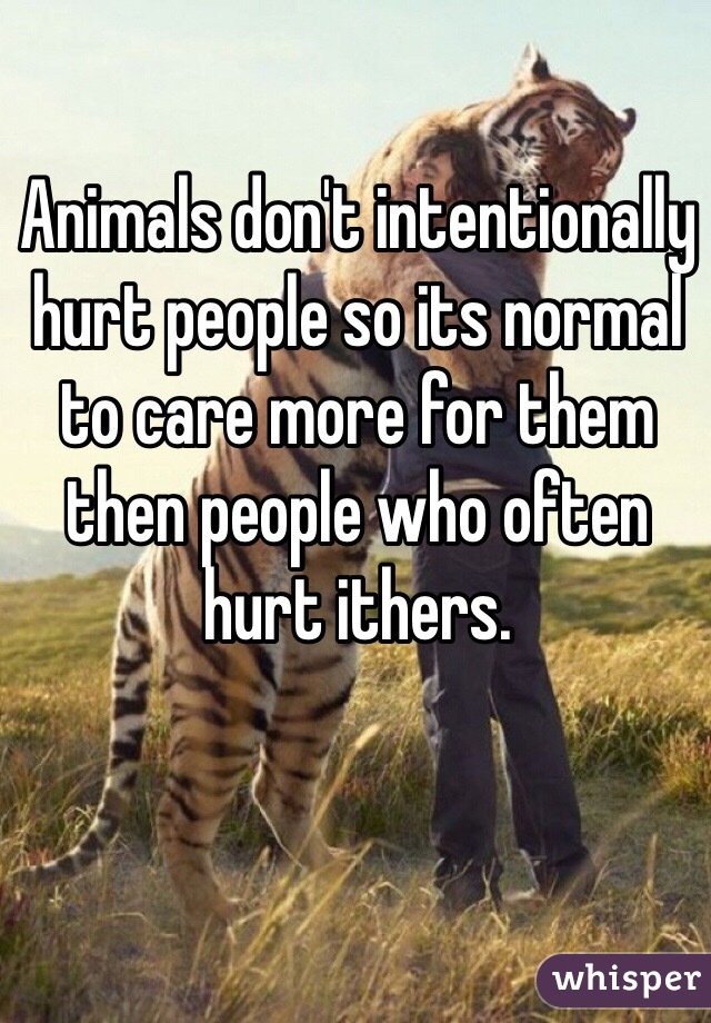 Animals don't intentionally hurt people so its normal to care more for them then people who often hurt ithers.