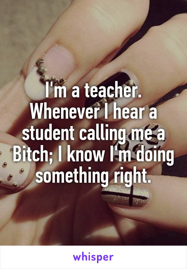 I'm a teacher. Whenever I hear a student calling me a Bitch; I know I'm doing something right.