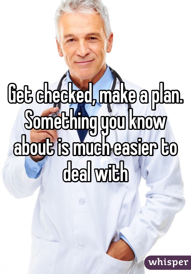 Get checked, make a plan. Something you know about is much easier to deal with