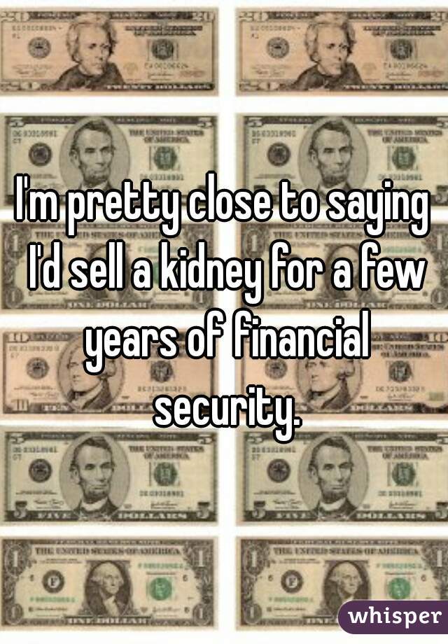 I'm pretty close to saying I'd sell a kidney for a few years of financial security.