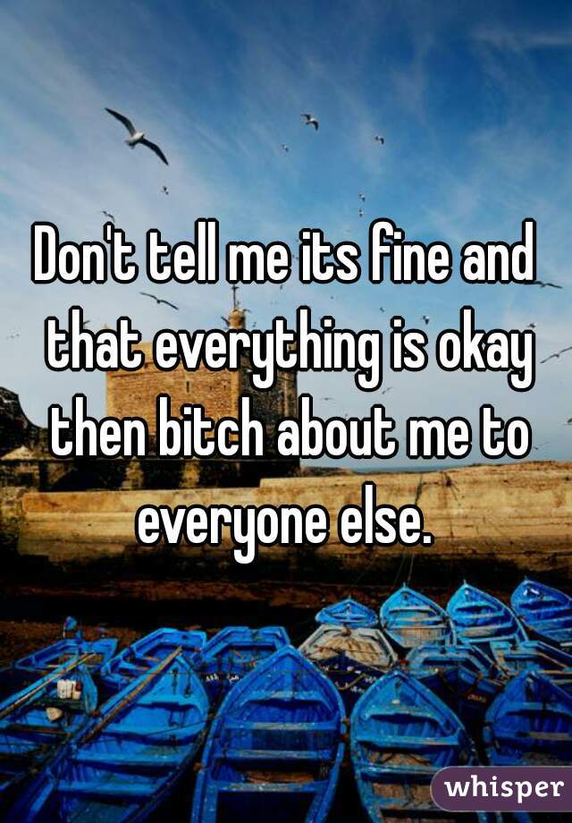 Don't tell me its fine and that everything is okay then bitch about me to everyone else. 