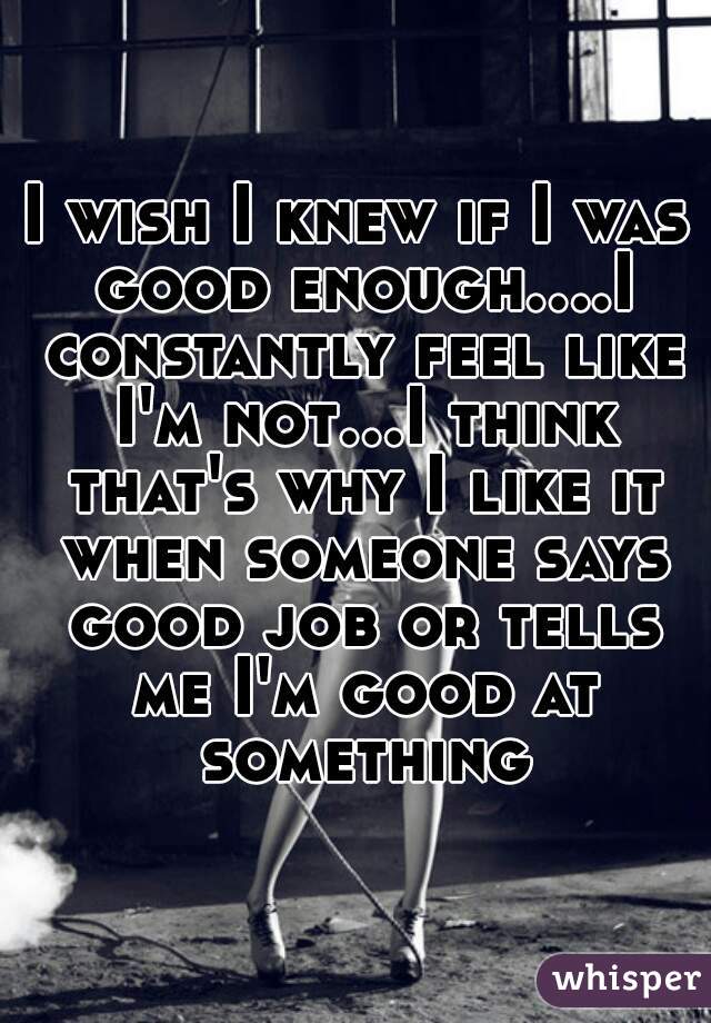 I wish I knew if I was good enough....I constantly feel like I'm not...I think that's why I like it when someone says good job or tells me I'm good at something