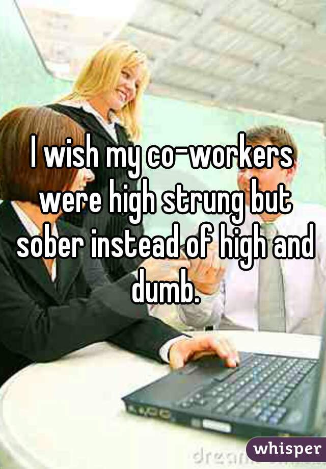 I wish my co-workers were high strung but sober instead of high and dumb.