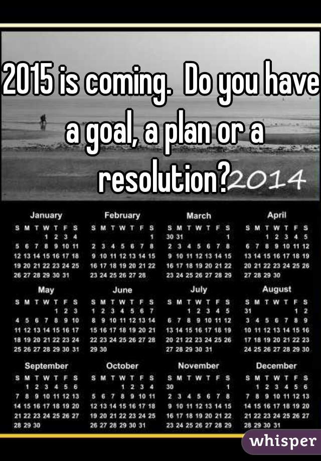 2015 is coming.  Do you have a goal, a plan or a resolution?