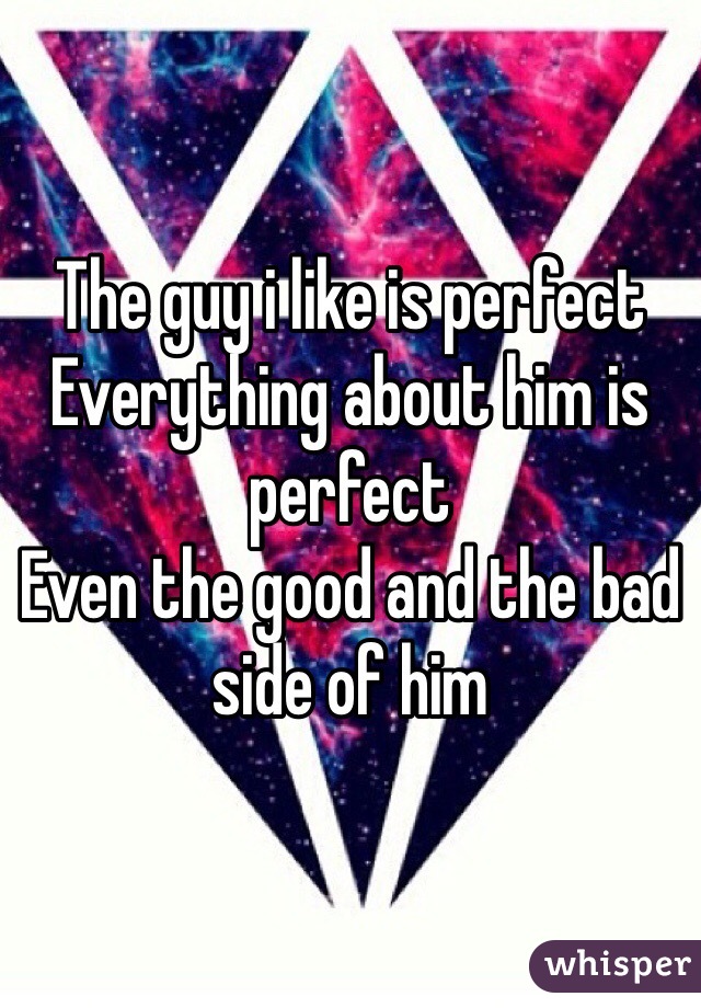 The guy i like is perfect 
Everything about him is perfect 
Even the good and the bad side of him 