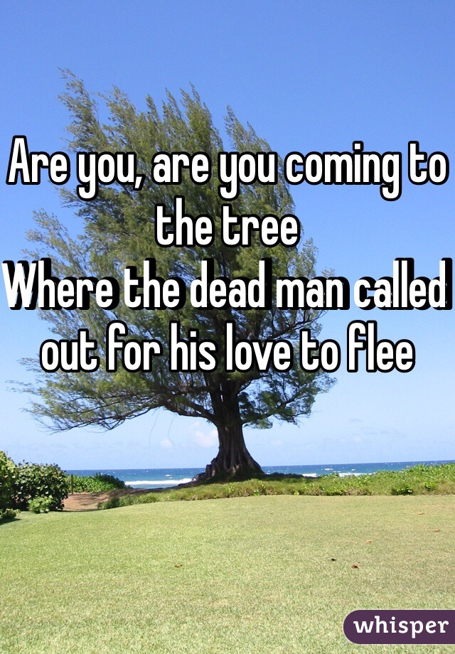 Are you, are you coming to the tree 
Where the dead man called out for his love to flee
