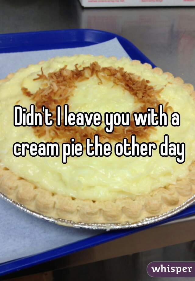 Didn't I leave you with a cream pie the other day