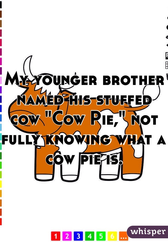 My younger brother named his stuffed cow "Cow Pie," not fully knowing what a cow pie is. 