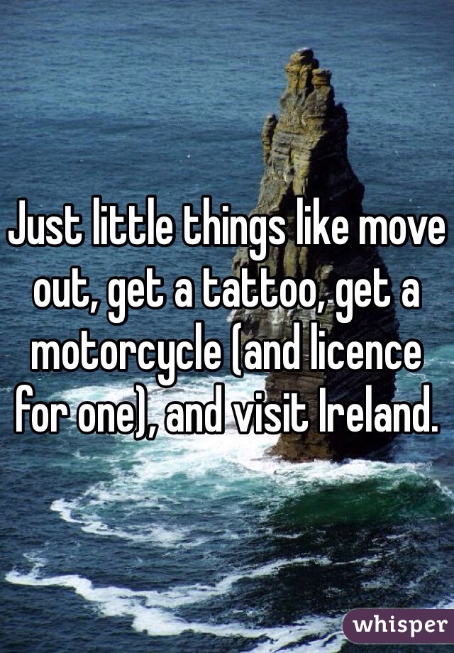 Just little things like move out, get a tattoo, get a motorcycle (and licence for one), and visit Ireland.