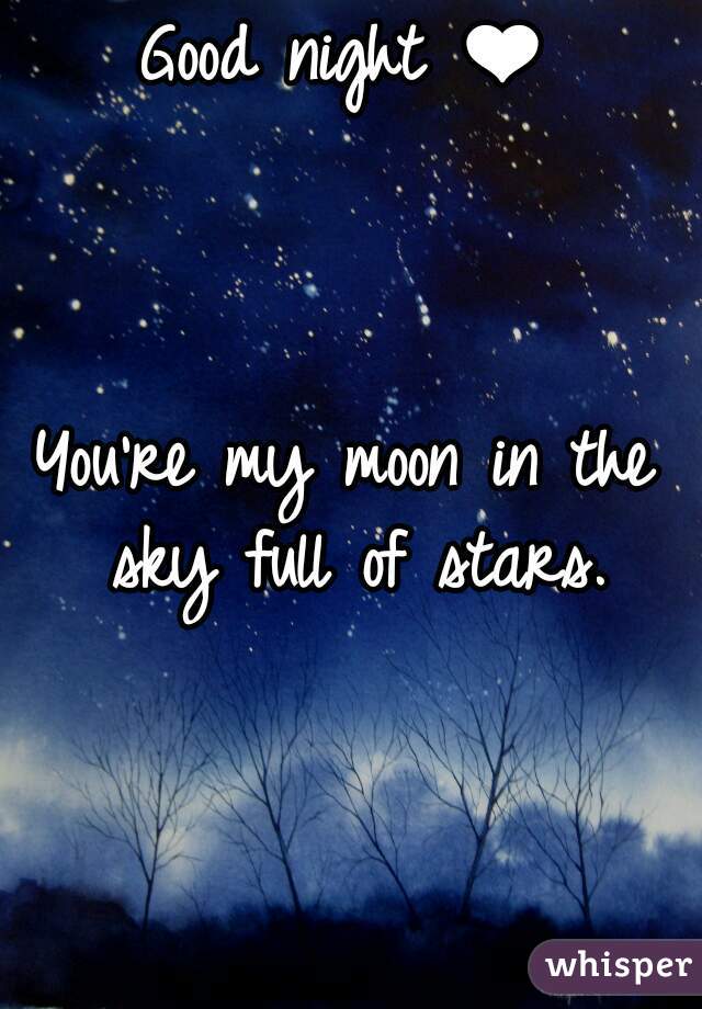 Good night You're my moon in the sky full of stars.