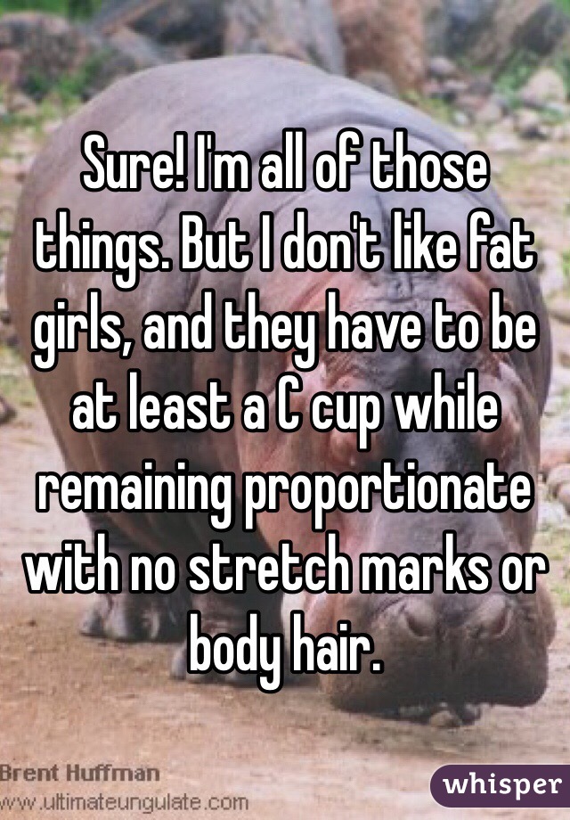 Sure! I'm all of those things. But I don't like fat girls, and they have to be at least a C cup while remaining proportionate with no stretch marks or body hair.