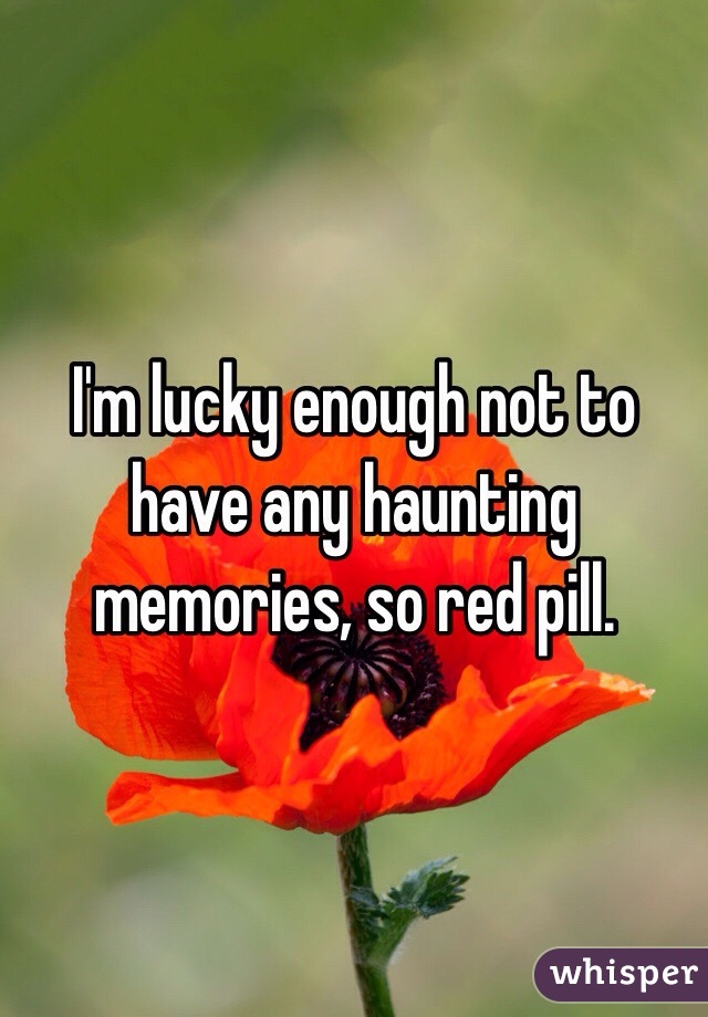 I'm lucky enough not to have any haunting memories, so red pill. 