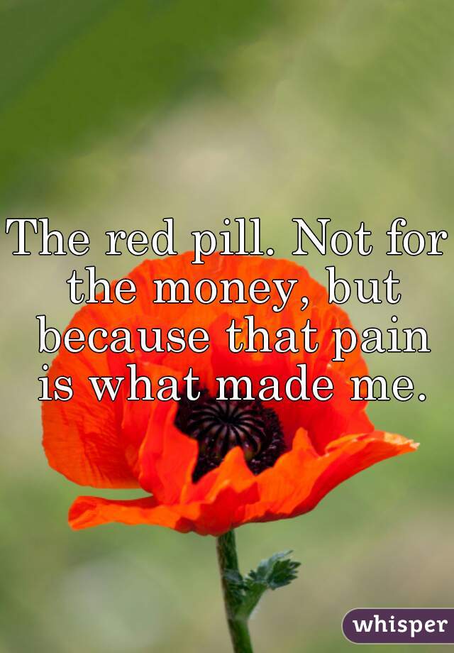 The red pill. Not for the money, but because that pain is what made me.