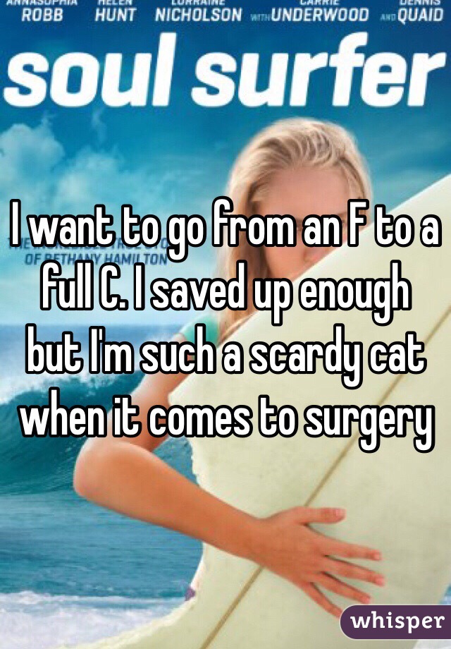 I want to go from an F to a full C. I saved up enough but I'm such a scardy cat when it comes to surgery 
