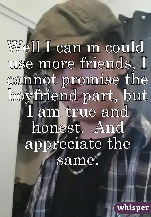 Well I can m could use more friends, I cannot promise the boyfriend part, but I am true and honest.  And appreciate the same.
