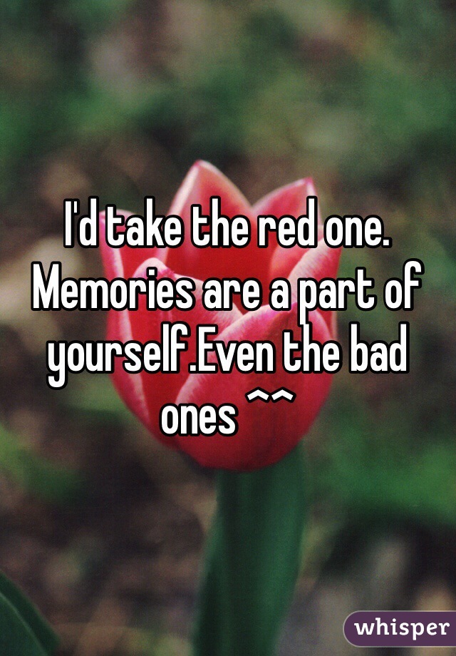 I'd take the red one. Memories are a part of yourself.Even the bad ones ^^