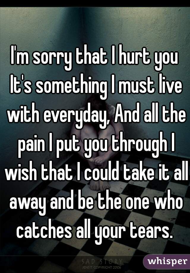 
I'm sorry that I hurt you It's something I must live with everyday, And all the pain I put you through I wish that I could take it all away and be the one who catches all your tears. 