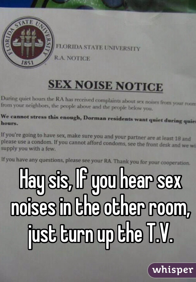Hay sis, If you hear sex noises in the other room, just turn up the T.V.