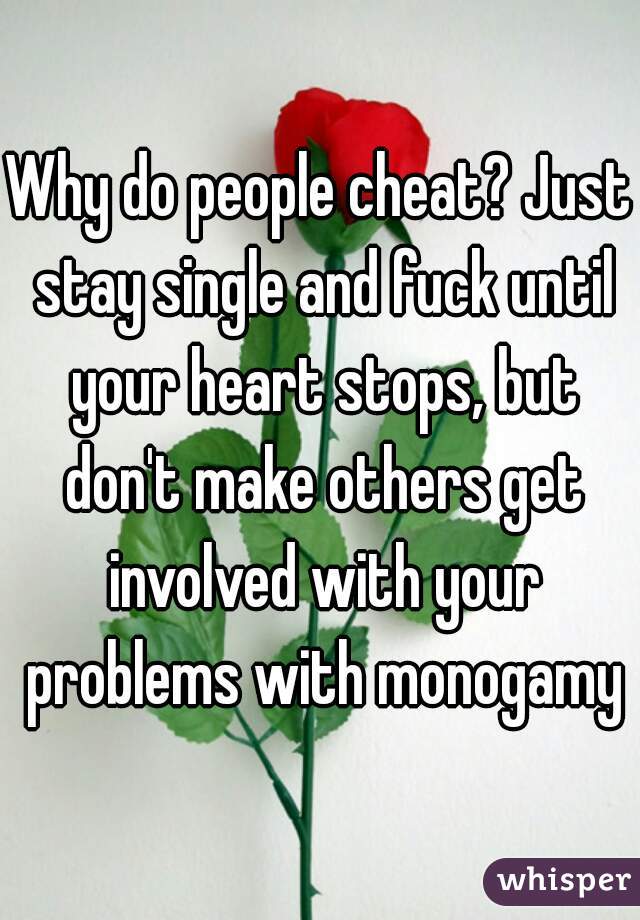 Why do people cheat? Just stay single and fuck until your heart stops, but don't make others get involved with your problems with monogamy