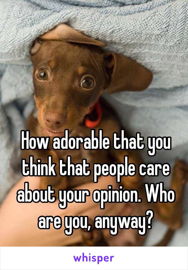 How adorable that you think that people care about your opinion. Who are you, anyway?