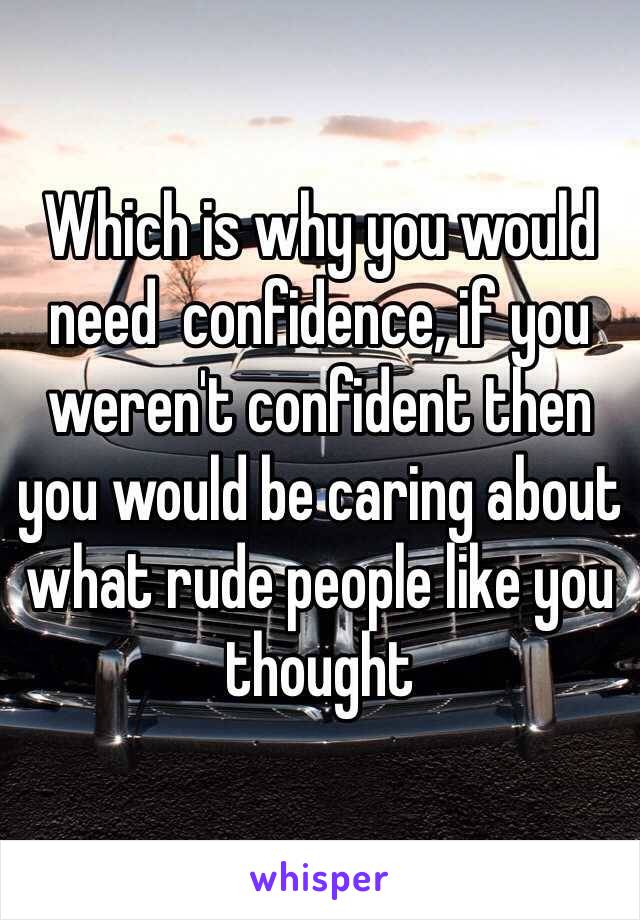 Which is why you would need  confidence, if you weren't confident then you would be caring about what rude people like you thought  