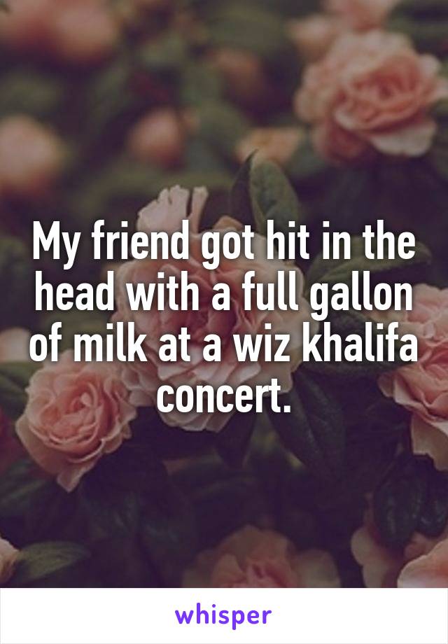 My friend got hit in the head with a full gallon of milk at a wiz khalifa concert.