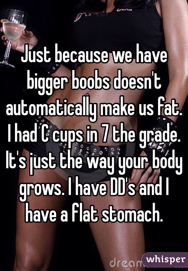 Just because we have bigger boobs doesn't automatically make us fat. I had C cups in 7 the grade. It's just the way your body grows. I have DD's and I have a flat stomach. 