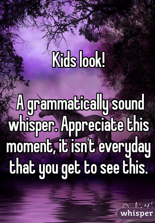 Kids look!

 A grammatically sound whisper. Appreciate this moment, it isn't everyday that you get to see this. 