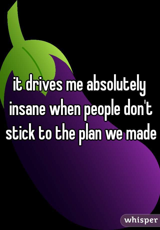 it drives me absolutely insane when people don't stick to the plan we made