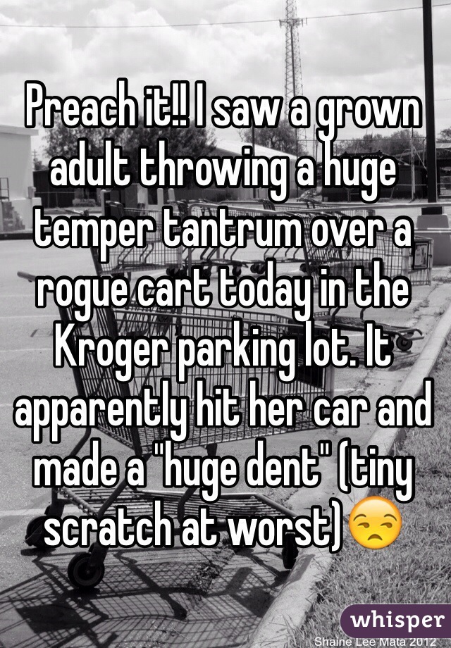 Preach it!! I saw a grown adult throwing a huge temper tantrum over a rogue cart today in the Kroger parking lot. It apparently hit her car and made a "huge dent" (tiny scratch at worst)😒