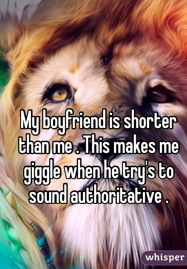 My boyfriend is shorter than me . This makes me giggle when he try's to sound authoritative .