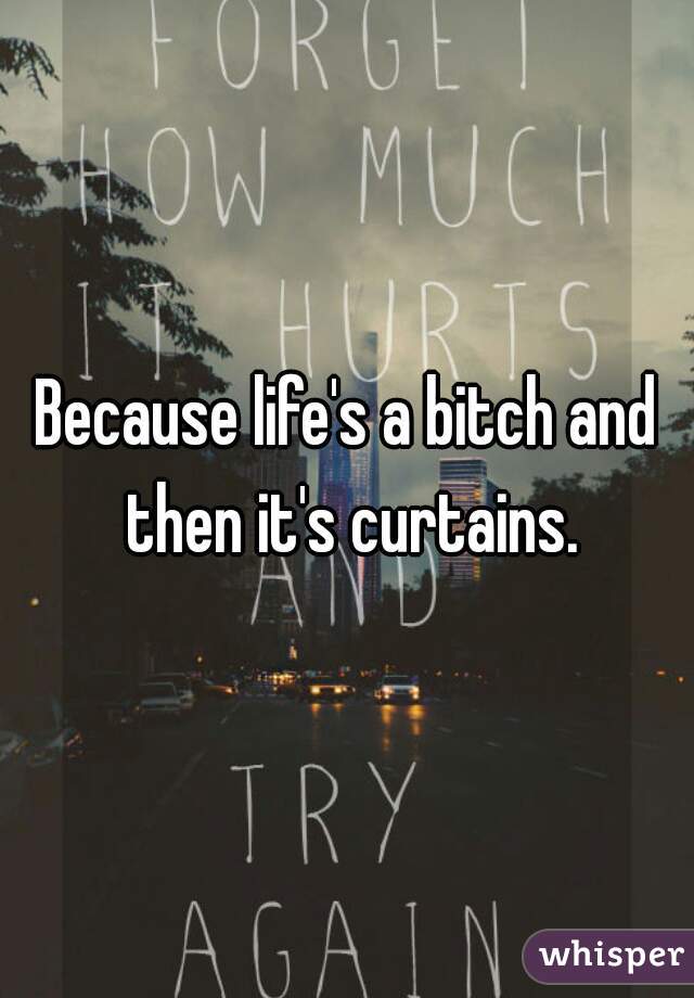 Because life's a bitch and then it's curtains.
