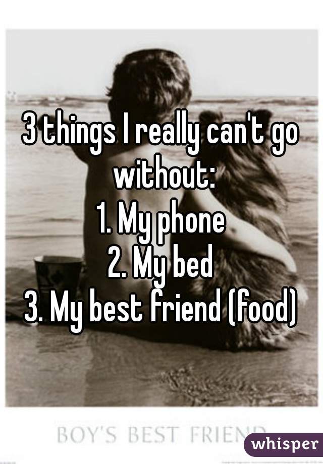 3 things I really can't go without:
1. My phone
2. My bed
3. My best friend (food)