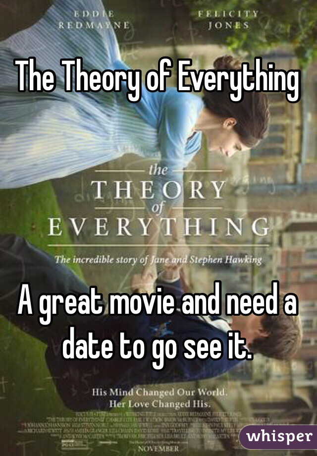 The Theory of Everything 




A great movie and need a date to go see it. 