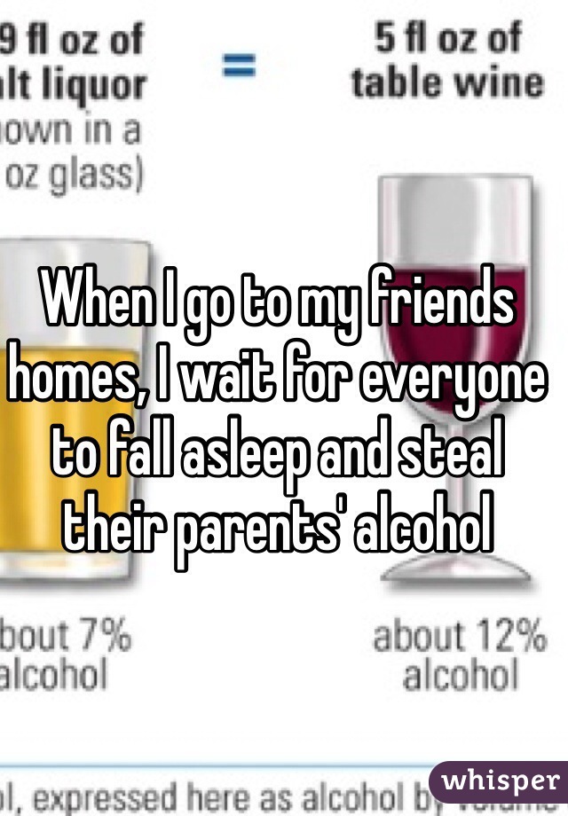 When I go to my friends homes, I wait for everyone to fall asleep and steal their parents' alcohol