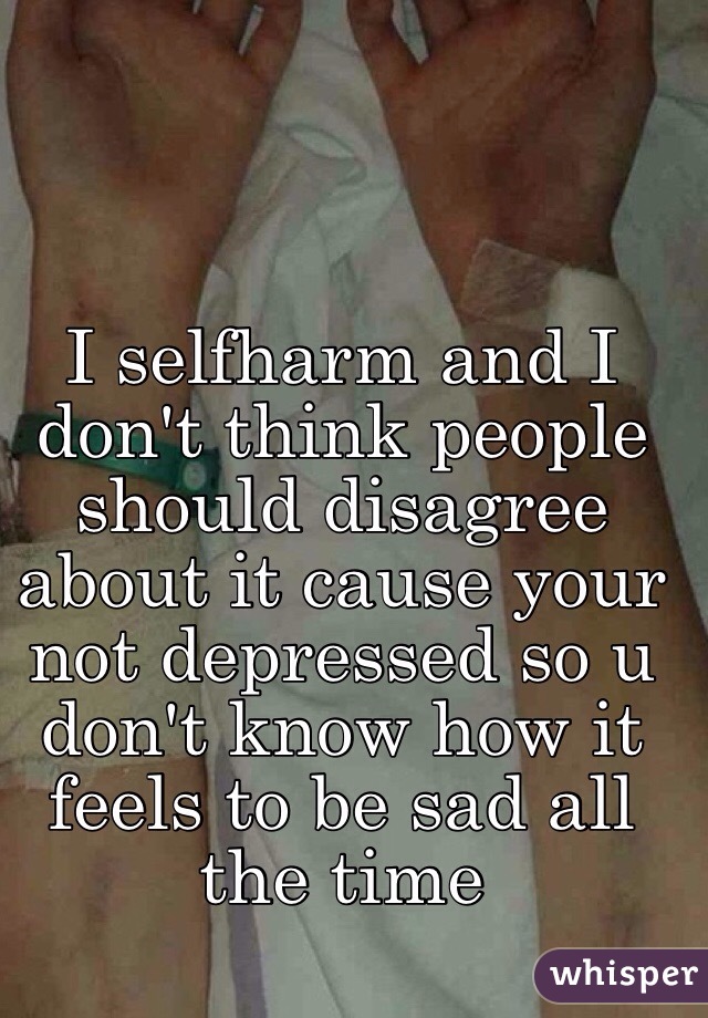 I selfharm and I don't think people should disagree about it cause your not depressed so u don't know how it feels to be sad all the time