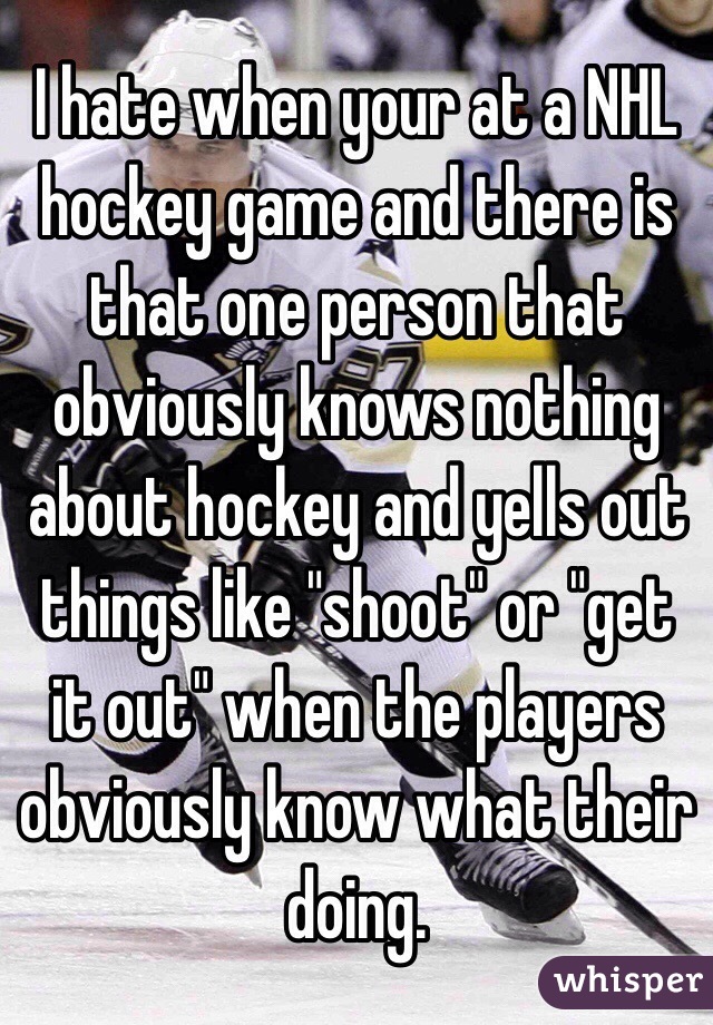 I hate when your at a NHL hockey game and there is that one person that obviously knows nothing about hockey and yells out things like "shoot" or "get it out" when the players obviously know what their doing. 