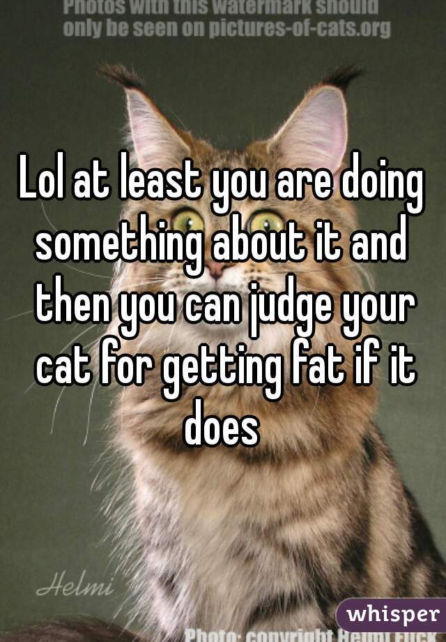 Lol at least you are doing something about it and  then you can judge your cat for getting fat if it does 