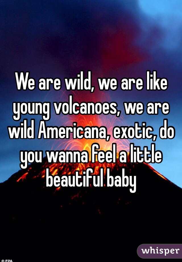 We are wild, we are like young volcanoes, we are wild Americana, exotic, do you wanna feel a little beautiful baby 