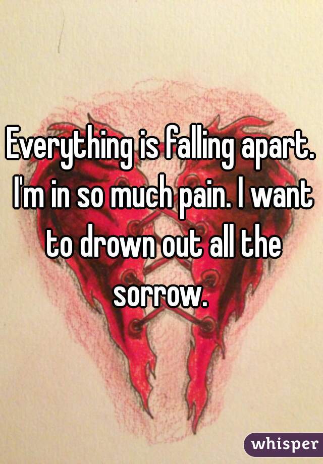 Everything is falling apart. I'm in so much pain. I want to drown out all the sorrow. 