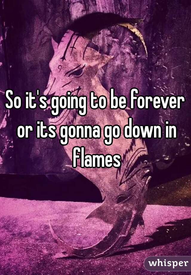 So it's going to be forever or its gonna go down in flames