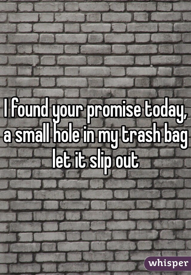 I found your promise today, a small hole in my trash bag let it slip out 