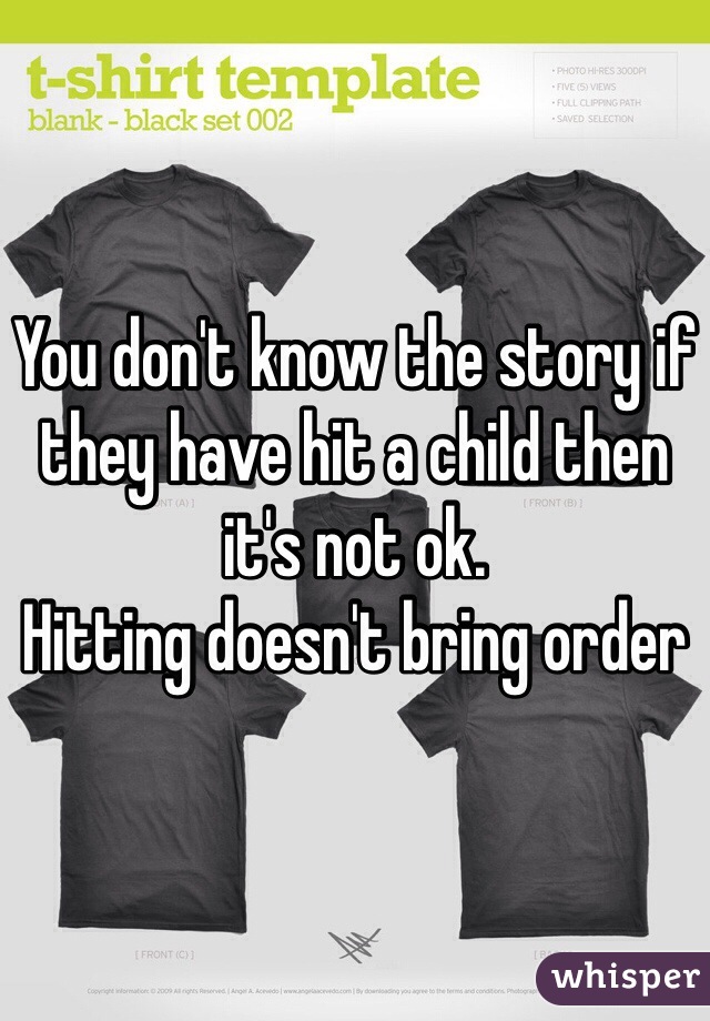You don't know the story if they have hit a child then it's not ok. 
Hitting doesn't bring order 
