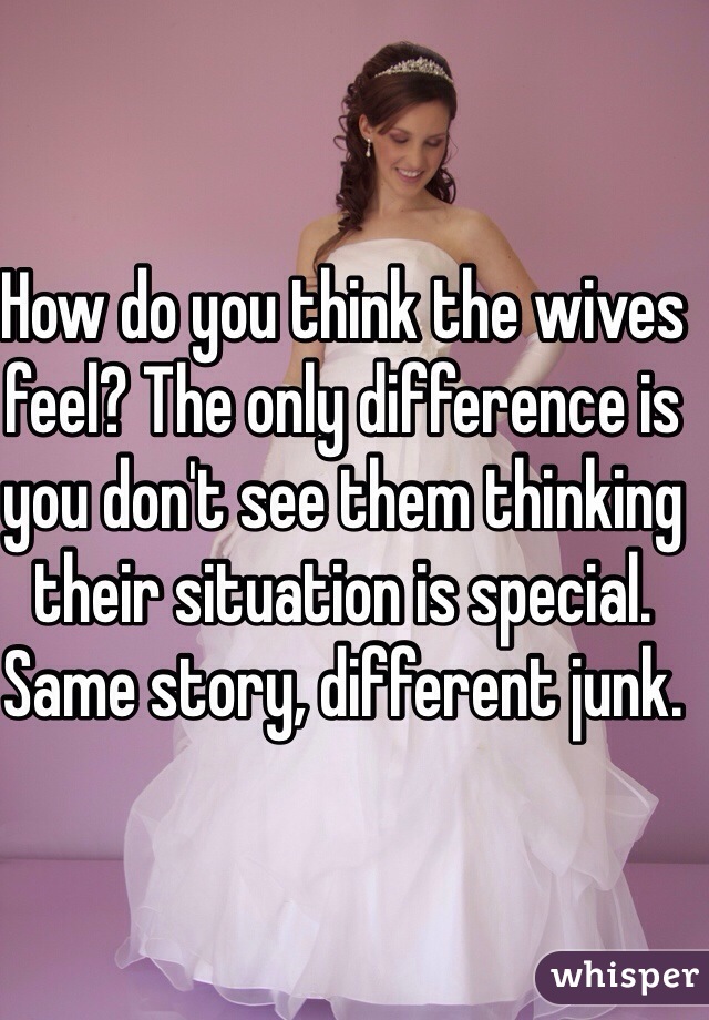 How do you think the wives feel? The only difference is you don't see them thinking their situation is special. Same story, different junk. 