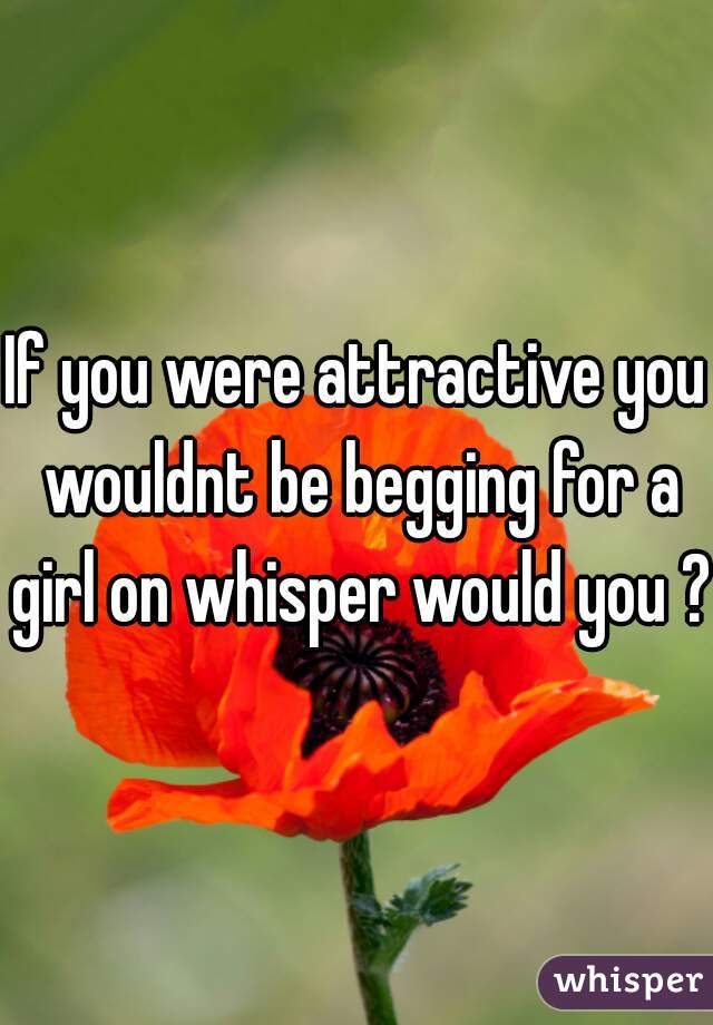 If you were attractive you wouldnt be begging for a girl on whisper would you ?
