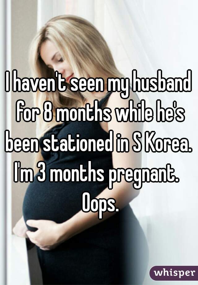 I haven't seen my husband for 8 months while he's been stationed in S Korea.  I'm 3 months pregnant.   Oops.