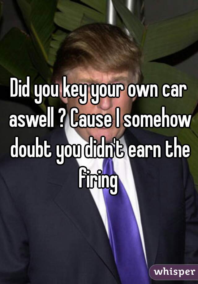 Did you key your own car aswell ? Cause I somehow doubt you didn't earn the firing 