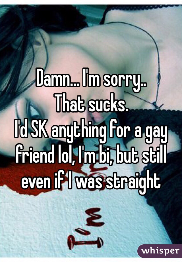 Damn... I'm sorry..
That sucks.
I'd SK anything for a gay friend lol, I'm bi, but still even if I was straight